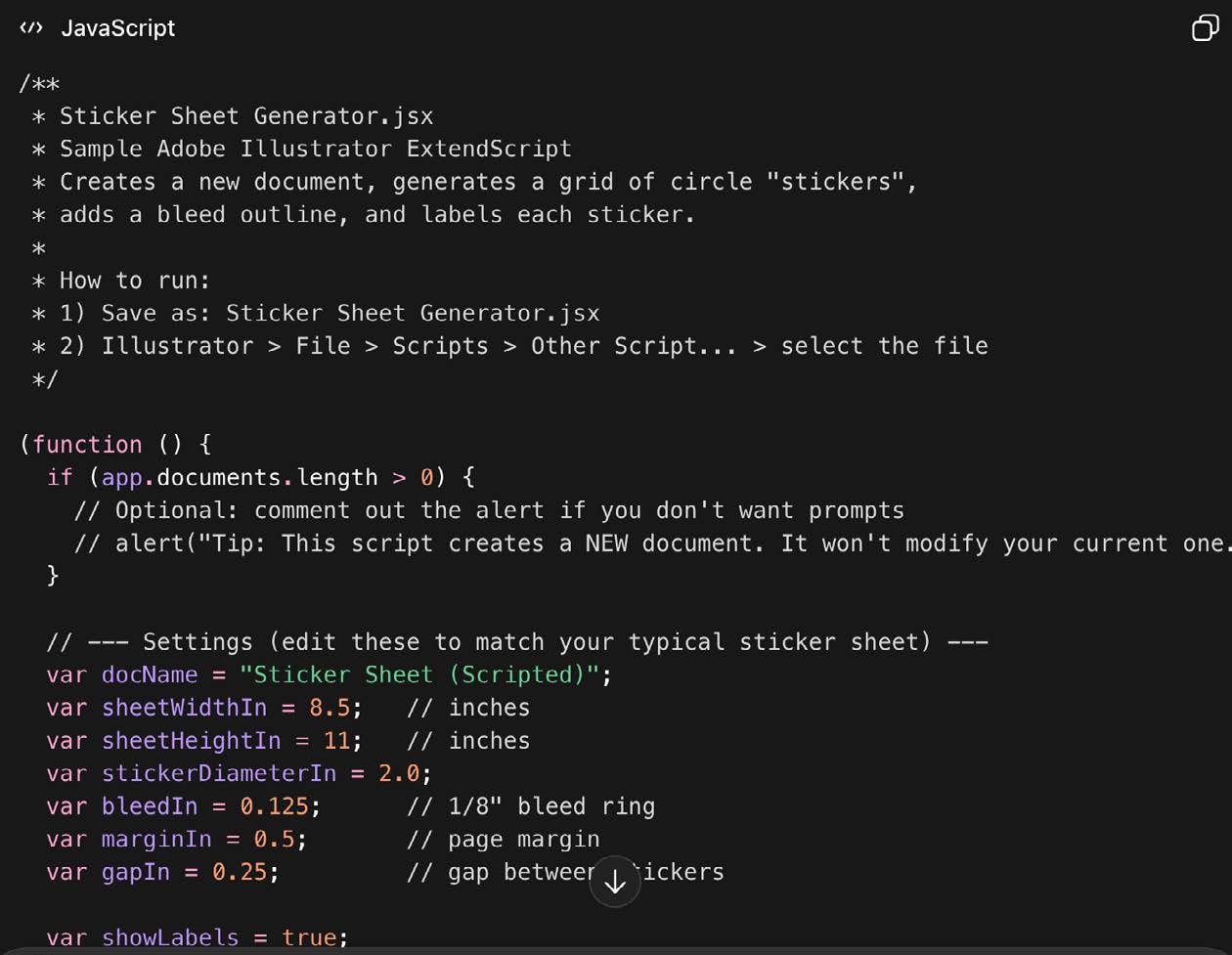 Custom Illustrator script code